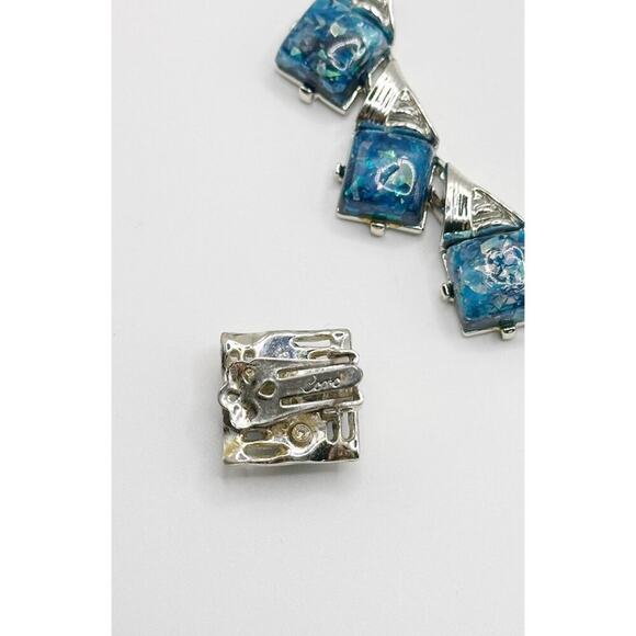 Vintage CORO Baby Blue Lucite Confetti Deco Silver Necklace And Earrings Set - Picture 4 of 6